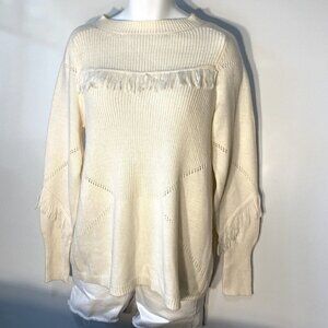 Lane Bryant SZ 14/16 Cream Longline Sweater Fringe Western Southwestern Boho